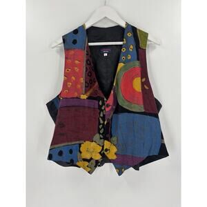 Londonderry Vintage Vest Mens Large Multicolor Abstract Button Patchwork Floral